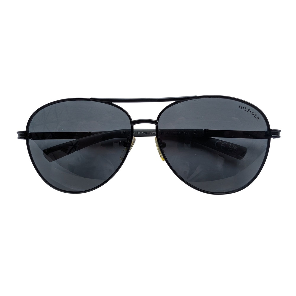 Tommy Hilfiger "Bae" OM195 Aviator Sunglasses Shiny Black Metal Frame Gray Lens